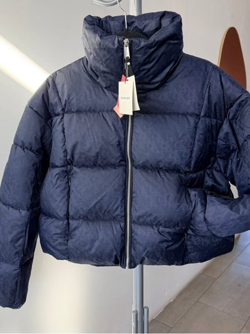 Calvin Klein Navy Quilted Puffer Jacket with High Collar - Picture 1 of 4